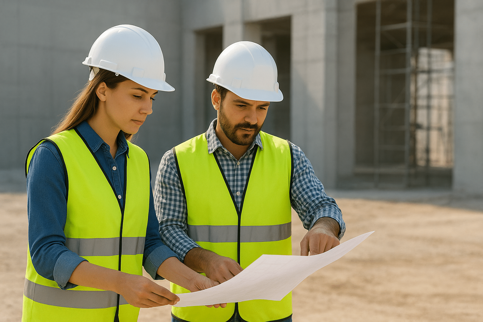 Revisión de planos en construcción